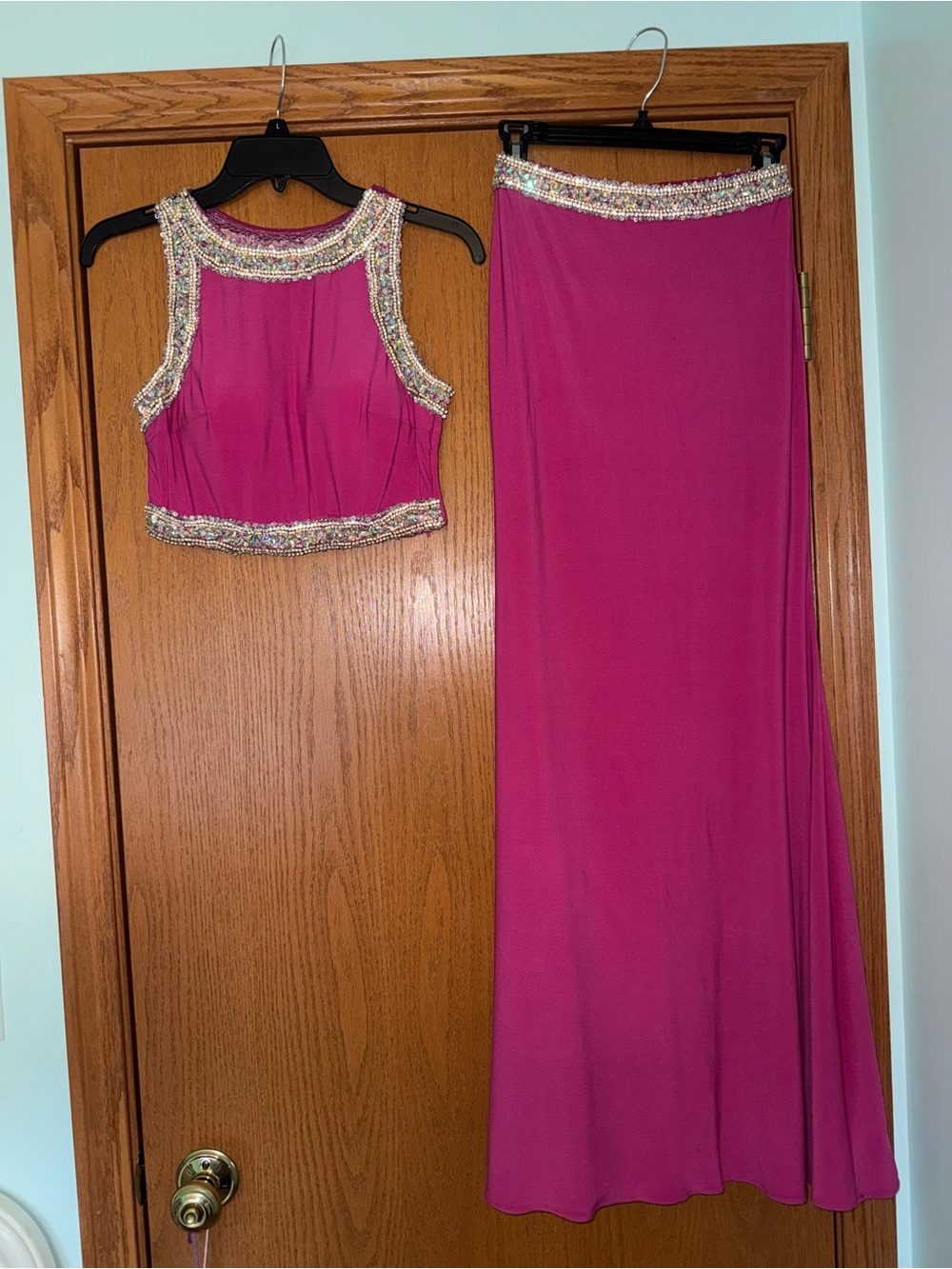 Magenta Two-Piece Beaded Evening Set
